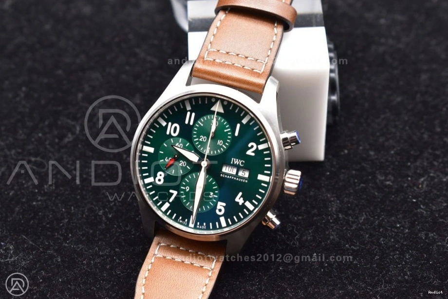 Strap Edition Green on 1:1 ZF Dial Brown V2 Pilot Chronograph A7750 IW377726 Leather Best 0408
